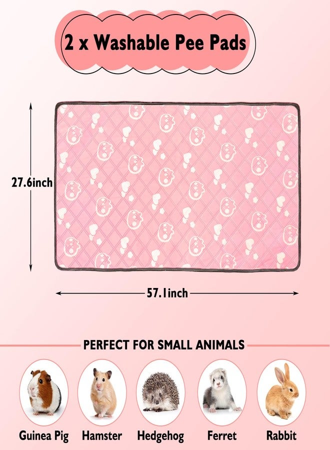 Mooydee 2 Pack Guinea Pig Bedding - Washable Guinea Pig Liners for C&C 2x4 Cage, Waterproof Reusable & Anti Slip Pee Pads Super Absorbent Mats for Small Animals Rabbit Hamster Rat (Pink, 57 x 28 Inch) - Image 2
